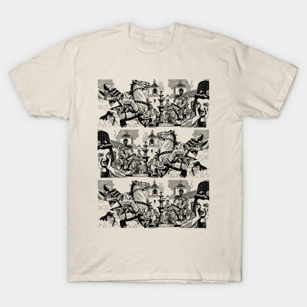 Horse Black Ink Drawing Buffalo Bill Wild West Western Cowboy Retro Comic T-Shirt by REVISTANGO